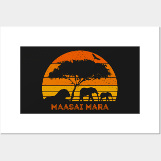 Maasai Mara Safari Elephant Lion Sunset Kenya Safari Posters and Art